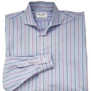 Ben Silver Dress Shirt Blue Red White Striped Men's Size 16 X 34